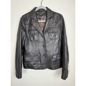 Vintage Wilson’s Leather Chocolate Brown Button Up Jacket Blazer 90’s Y2K Sz M